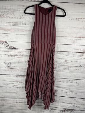Lumiere Dress Women's Small Striped Handkerchief Hem Sleeveless Midi Rayon